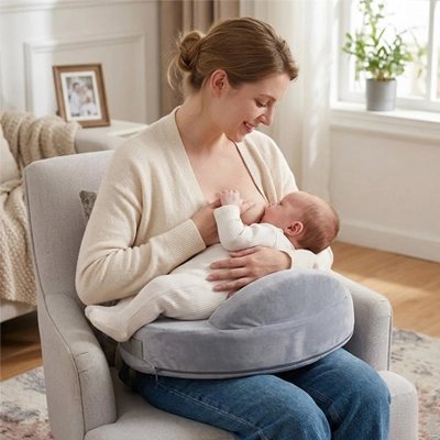 Coussin d'allaitement avec un maman qui souri