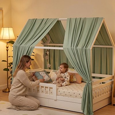 Ciel de lit avec un maman et son bébé