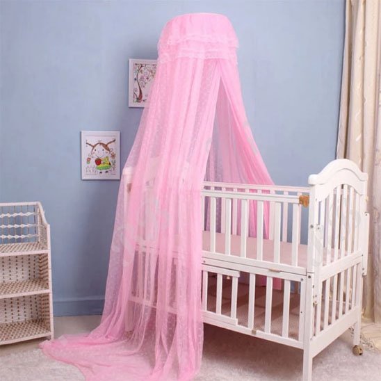Ciel de lit bébé- rose transparent 