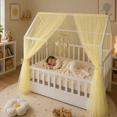 Ciel de lit enfant avec un bébé qui dort à l'intérieur