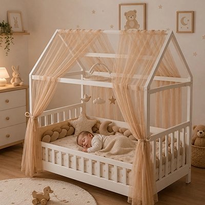 Ciel de lit enfant avec un bébé qui se relaxe