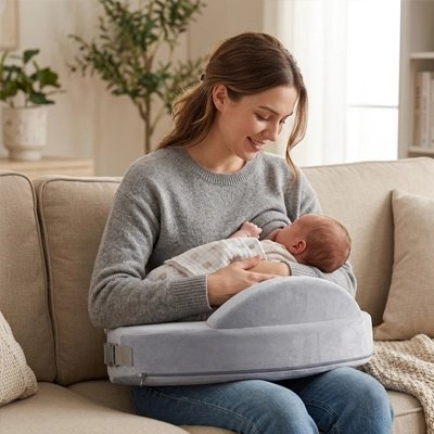 Coussin d'allaitement avec un maman qui regarde son bébé avec amour