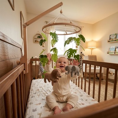Mobile pour bébé- Anneau en bois avec fils 