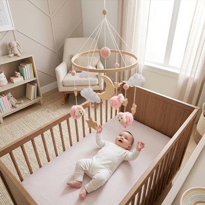 Mobile pour bébé- bras en bois articulé avec système de suspension ajustable