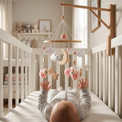 Mobile pour bébé-design épuré aux couleurs neutres 