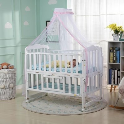 Moustiquaire lit bébé -blanche- rose