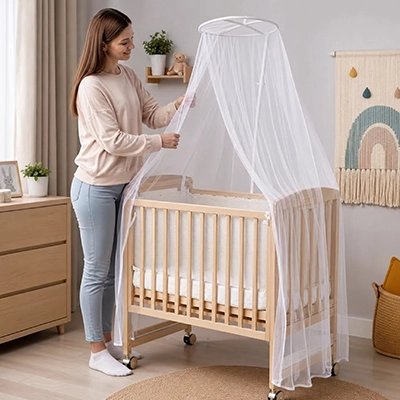 Moustiquaires lit bebe-Coloris blanc intemporel s'intégrant harmonieusement dans tous les styles de chambres d'enfant