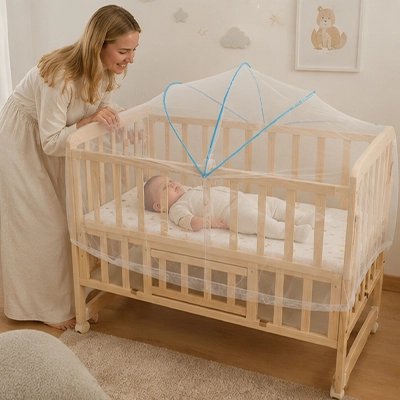 Moustiquaires lit bebe-Maintien sécurisé sur le pourtour du matelas pour éviter les ouvertures 