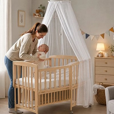 Moustiquaires lit bebe_ Matière légère en tulle blanc permettant une circulation d'air optimale   
