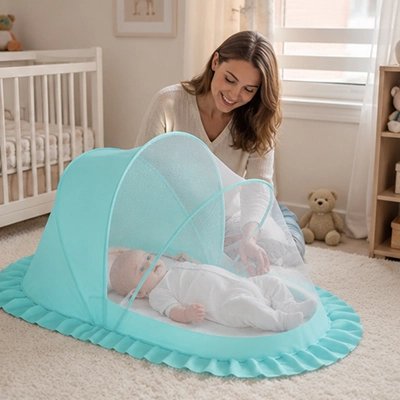 Moustiquaires lit bebe -Version bleue turquoise