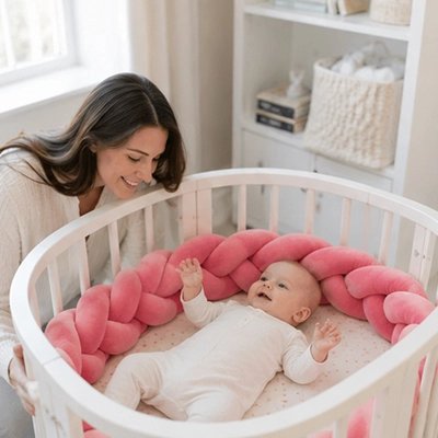 Tour de lit tresse avec bébé et maman