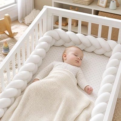 Tour de lit tressé avec un bébé dormi