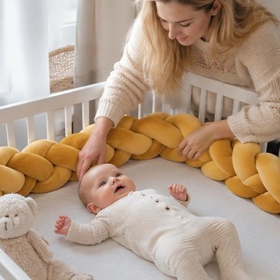 Tour de lit tresse avec un maman qui fait dormir bébé