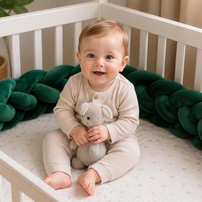Tresse de lit au milieu un bébé qui souri