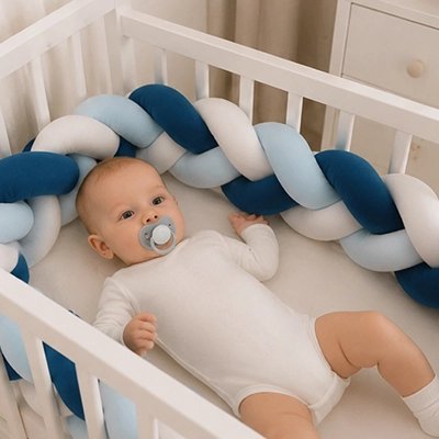 Tresse de lit avec un bébé qui a une tétine