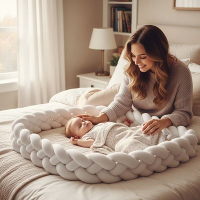Tresse de lit avec maman rempli de joie