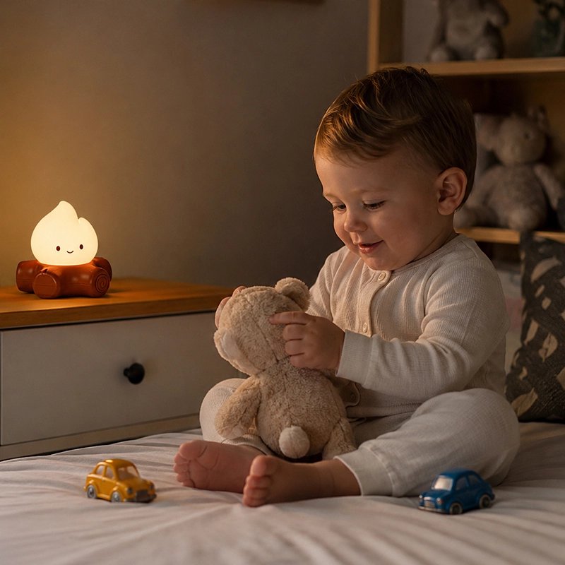 Veilleuse bruit blanc avec un bébé joyeux.