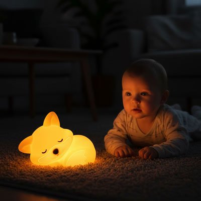 Veilleuse renard avec bébé qui joue